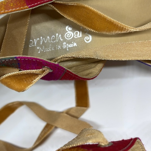 Carmen Saiz 9 made in Spain Euro 40 wedge Silk shoe leather Velvet ankle ribbon - Picture 8 of 16